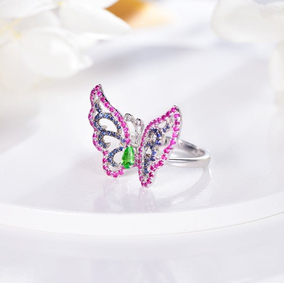 Wholesale 18K Gold Simulated Ruby Sapphire Emerald Colorful Butterfly Ring