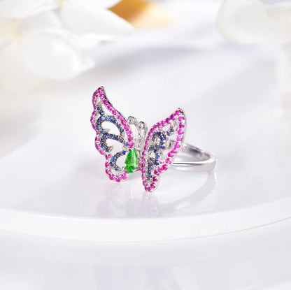 Wholesale 18K Gold Simulated Ruby Sapphire Emerald Colorful Butterfly Ring