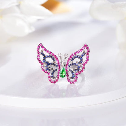 Wholesale 18K Gold Simulated Ruby Sapphire Emerald Colorful Butterfly Ring