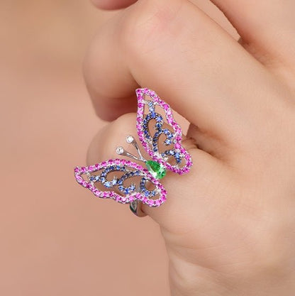 Wholesale 18K Gold Simulated Ruby Sapphire Emerald Colorful Butterfly Ring for Women