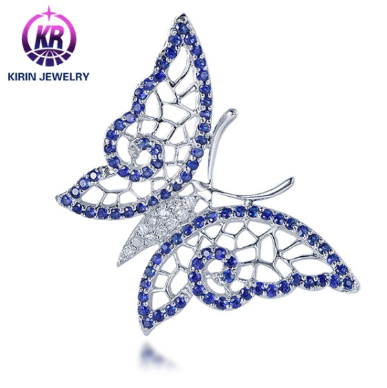 Wholesale 18K Gold Simulated Sapphire Hollow Vintage Butterfly Necklace