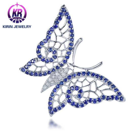 Wholesale 18K Gold Simulated Sapphire Hollow Vintage Butterfly Necklace