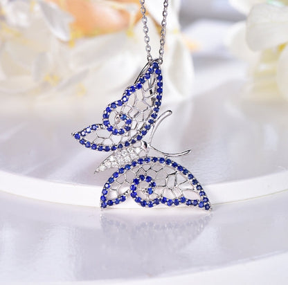 Wholesale 18K Gold Simulated Sapphire Hollow Vintage Butterfly Necklace