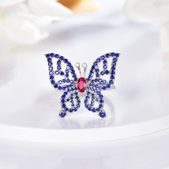 Wholesale 18K Gold Simulated Sapphire & Ruby Butterfly Promise Ring