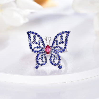 Wholesale 18K Gold Simulated Sapphire & Ruby Butterfly Promise Ring