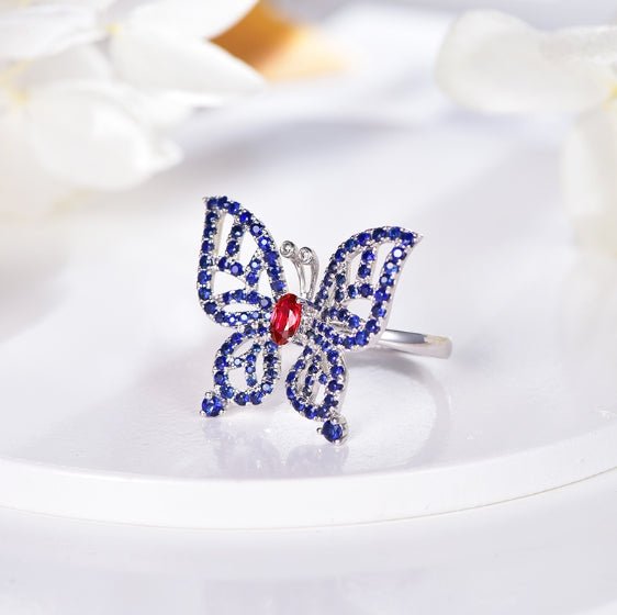 Wholesale 18K Gold Simulated Sapphire & Ruby Butterfly Promise Ring