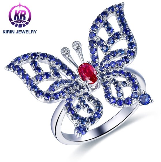 Wholesale 18K Gold Simulated Sapphire & Ruby Butterfly Promise Ring