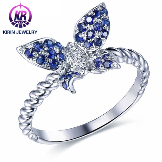 Wholesale 18K Gold Twisted Rope Band Gemstone Blue Butterfly Ring