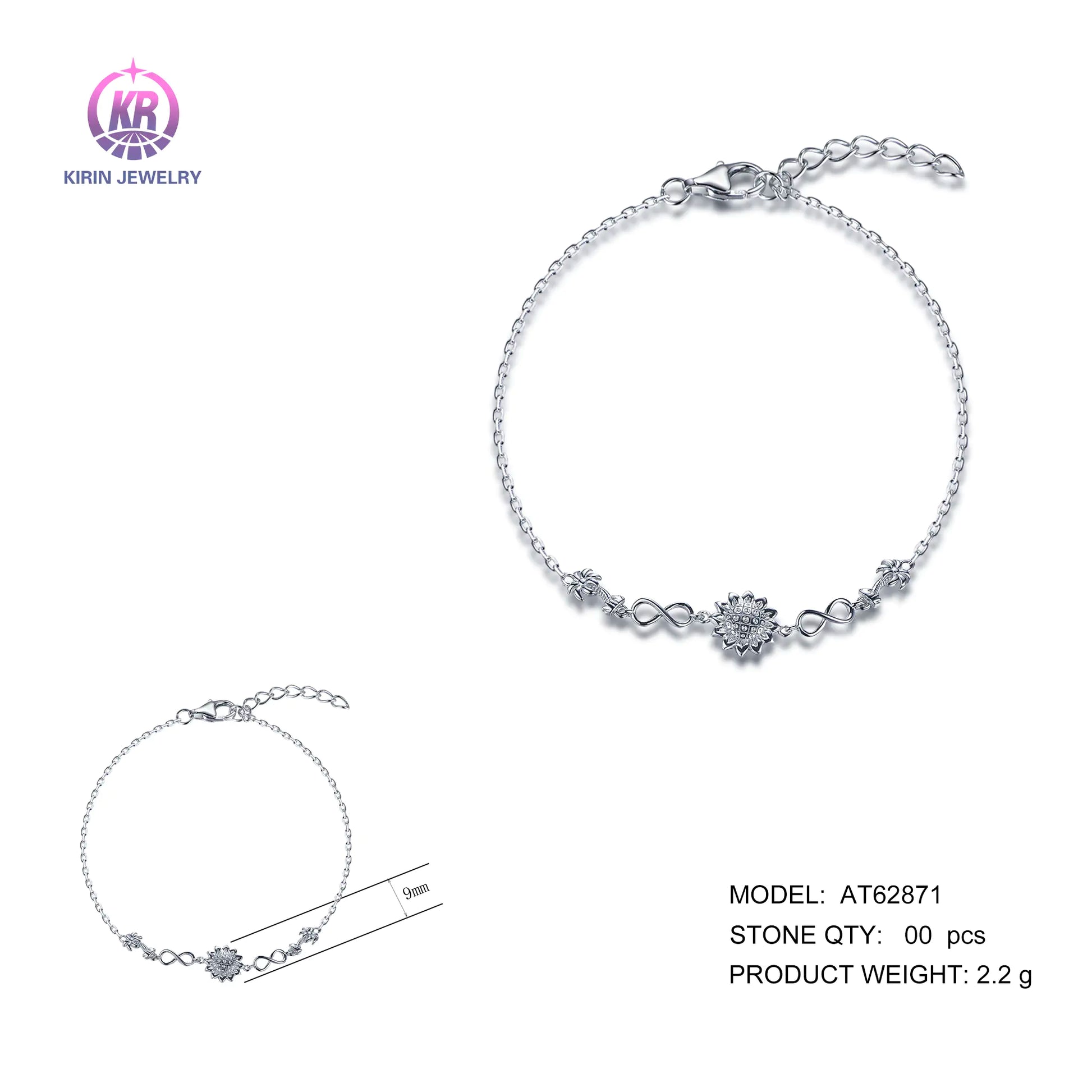 Wholesale 925 Silver Adjustable Link Chain Flower Shape Bracelet​ for Women