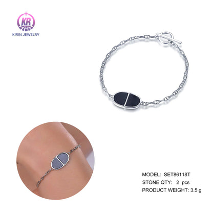 Wholesale 925 Silver Black Agate Unique Personalized Bangle Bracelets for Women