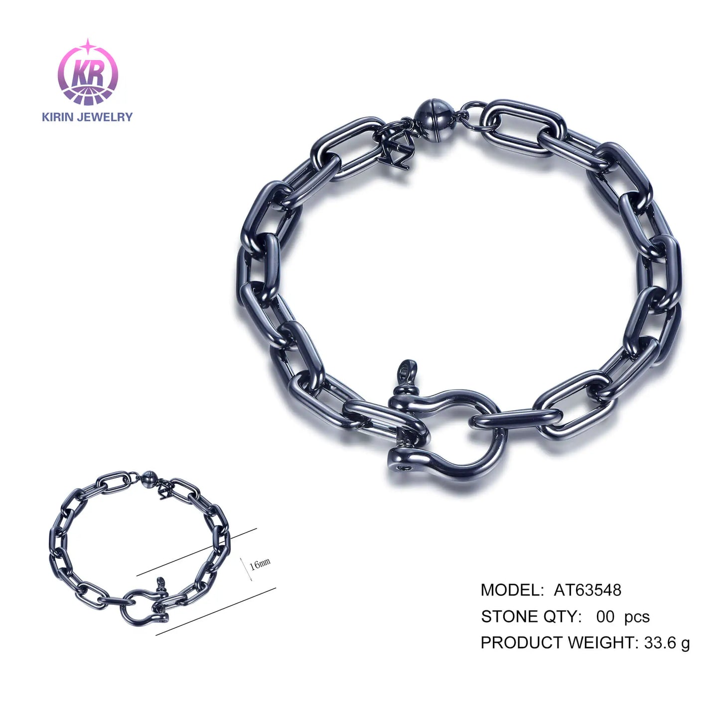 Wholesale 925 Silver Black Plated Personalized Chunky Paperclip Link Bracelet for Women