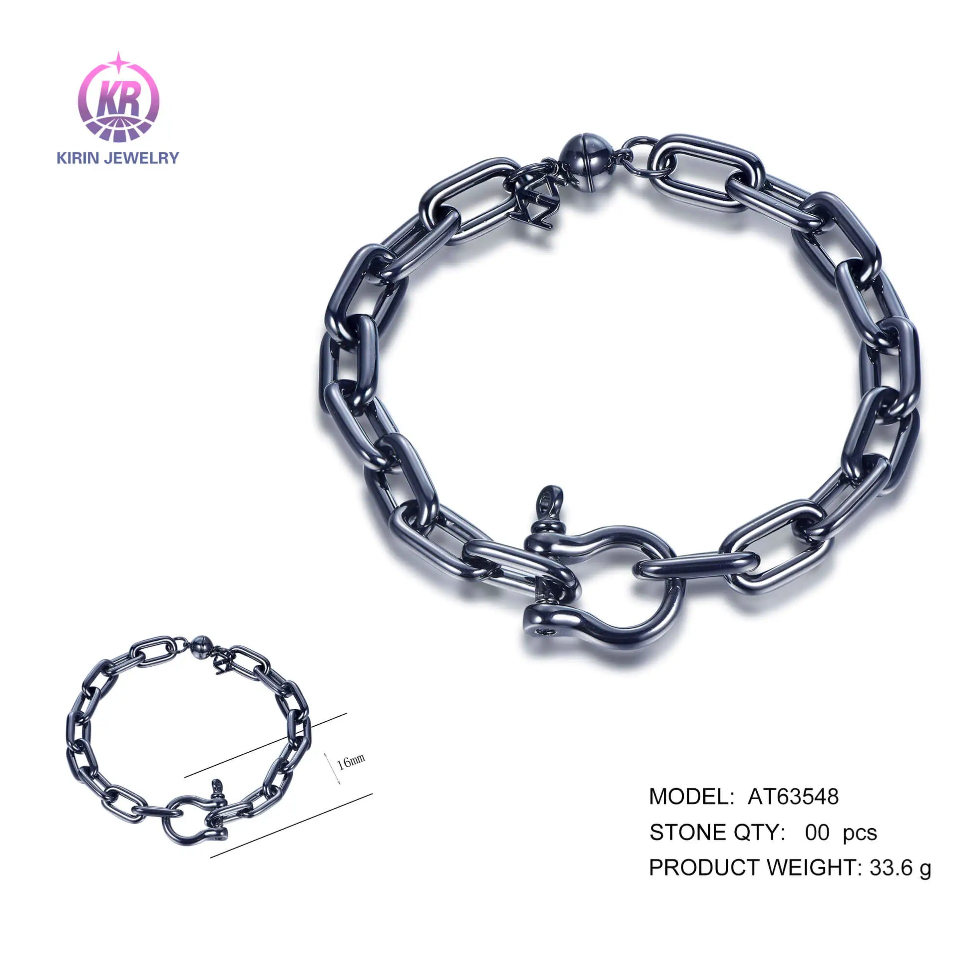 Wholesale 925 Silver Black Plated Personalized Chunky Paperclip Link Bracelet for Women