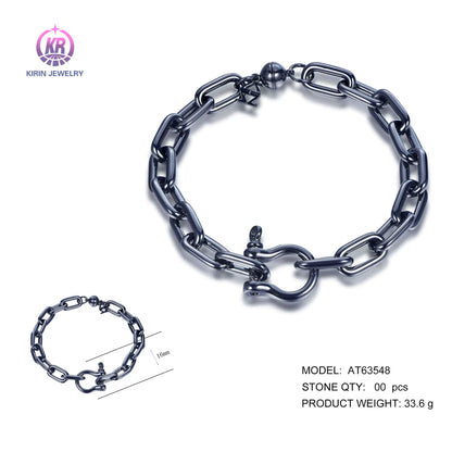 Wholesale 925 Silver Black Plated Personalized Chunky Paperclip Link Bracelet for Women