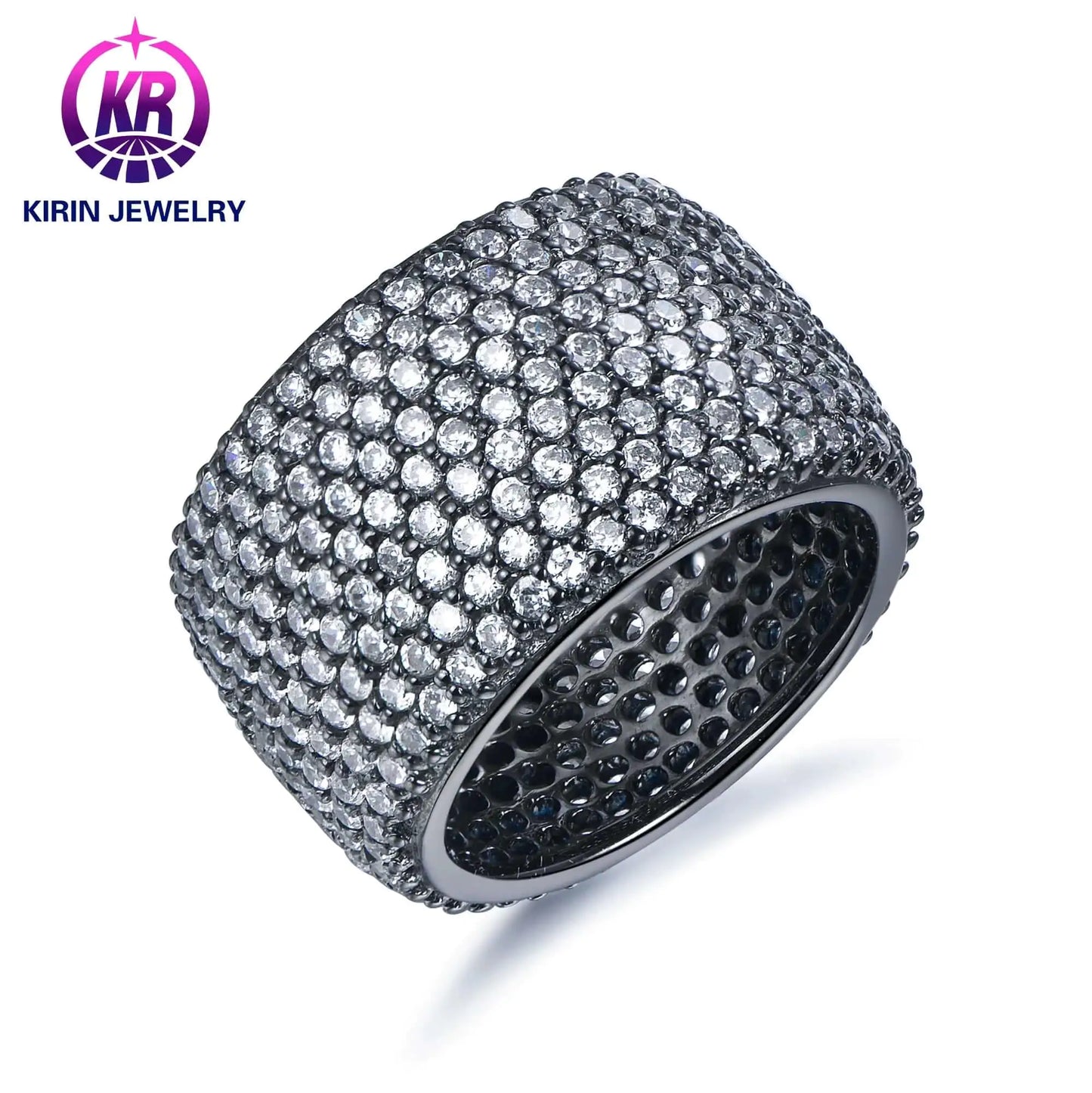 Wholesale 925 Silver Black Plated White CZ Eternity Pave Engagement Ring