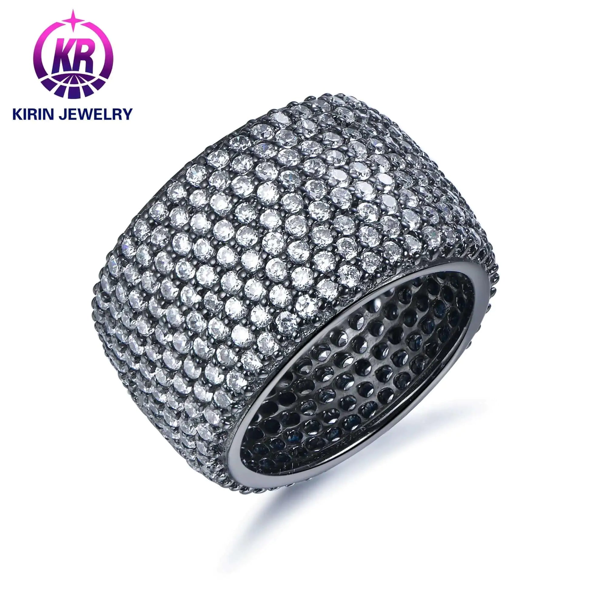 Wholesale 925 Silver Black Plated White CZ Eternity Pave Engagement Ring
