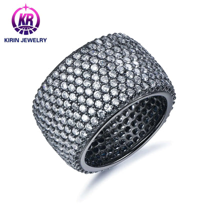 Wholesale 925 Silver Black Plated White CZ Eternity Pave Engagement Ring