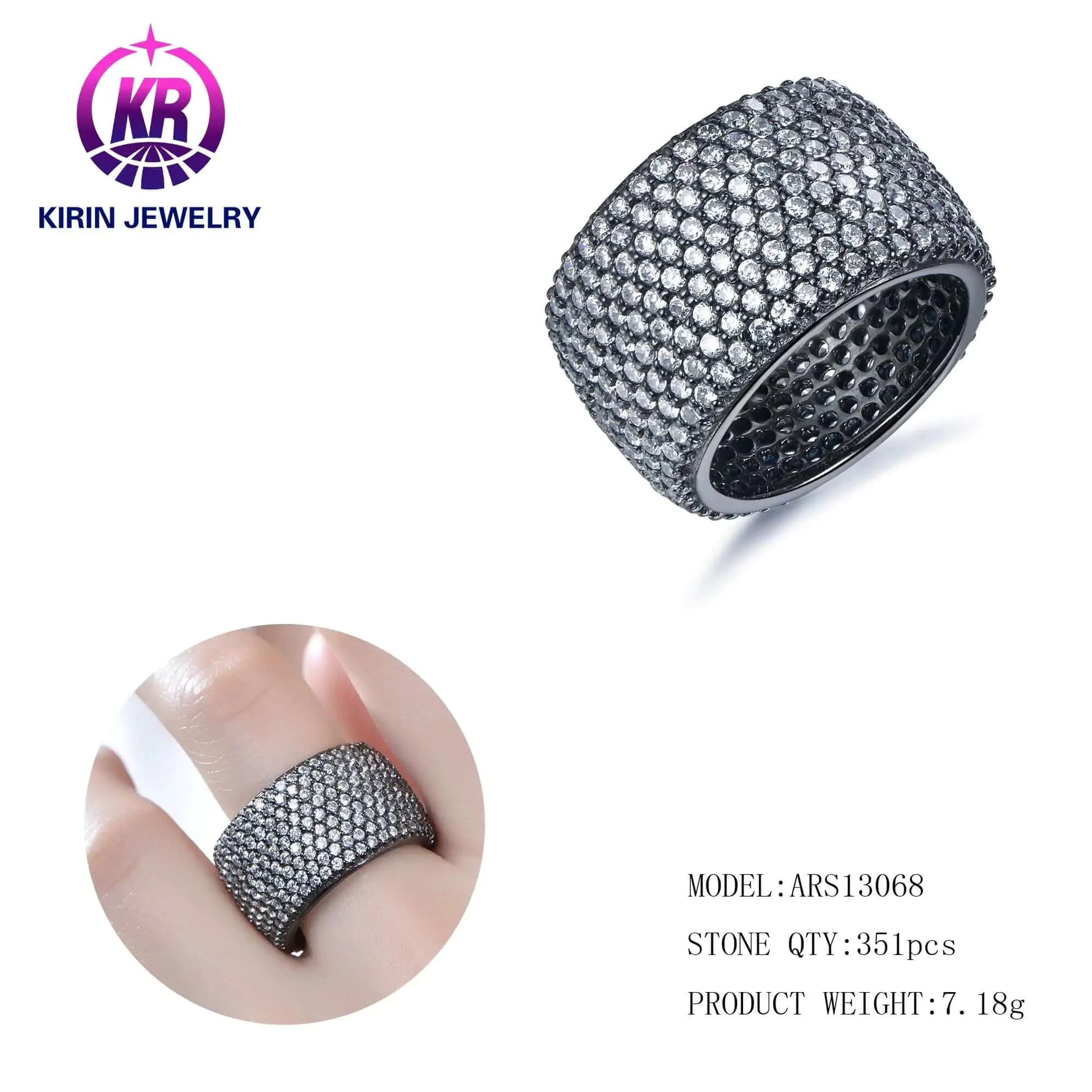 Wholesale 925 Silver Black Plated White CZ Eternity Pave Engagement Ring for Women