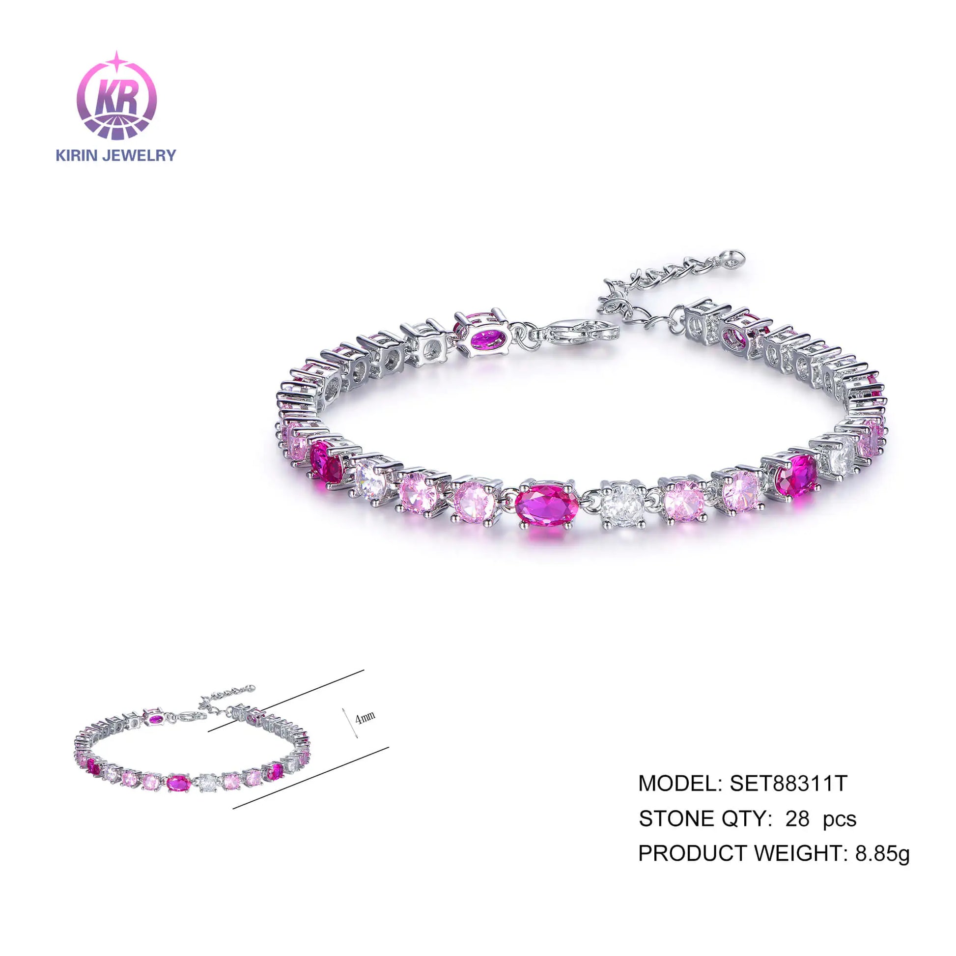 Wholesale 925 Silver CZ & Corundum Gemstone Tennis Bracelets for Women