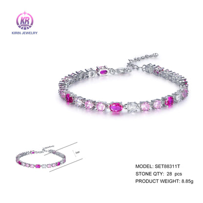 Wholesale 925 Silver CZ & Corundum Gemstone Tennis Bracelets for Women