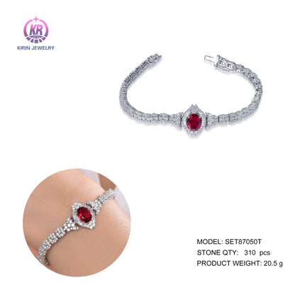 Wholesale 925 Silver CZ & Corundum Lab Created Ruby Tennis Bracelets for Women