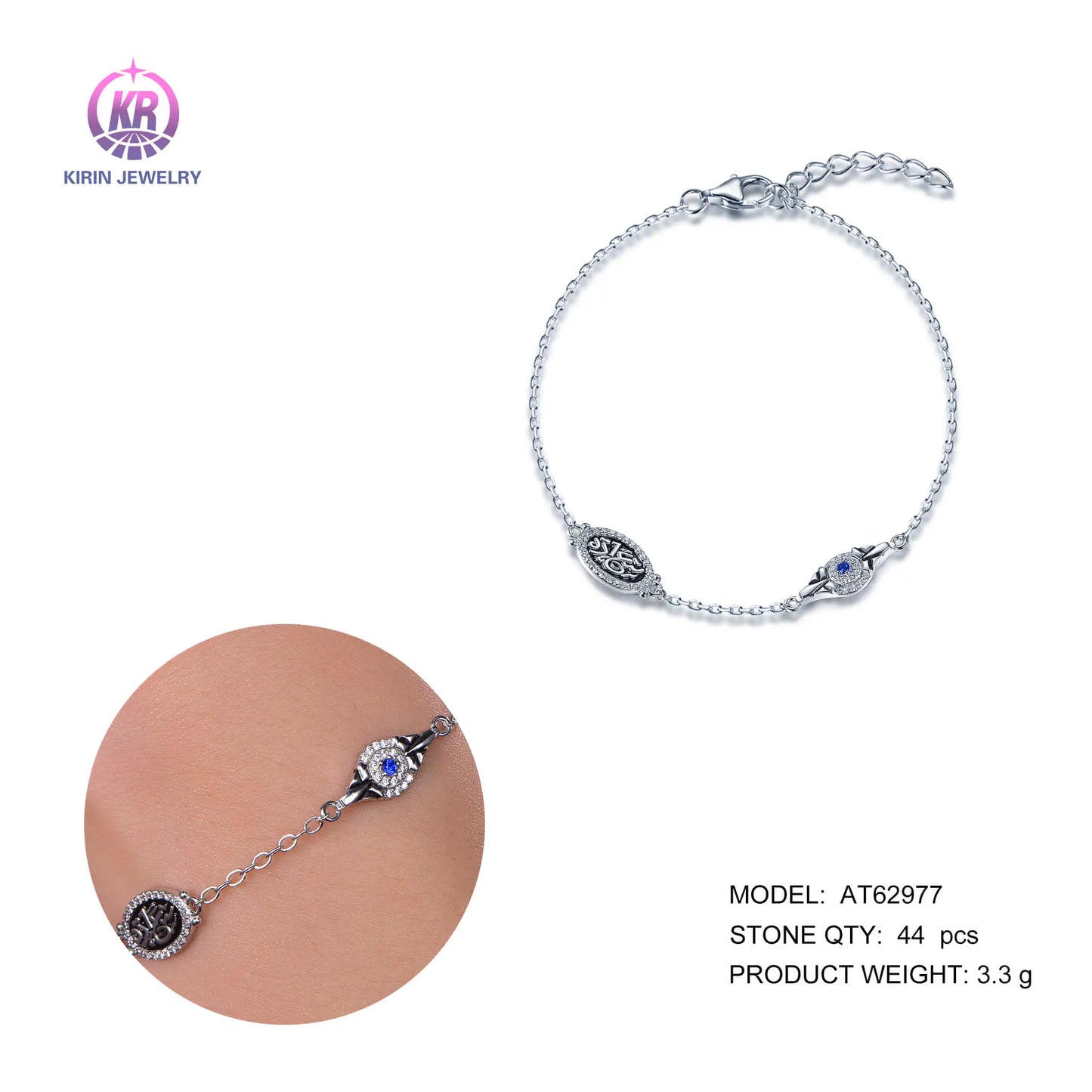 Wholesale 925 Silver CZ & Enamel & Corundum Blue Evil Eye Bracelet​ for Women