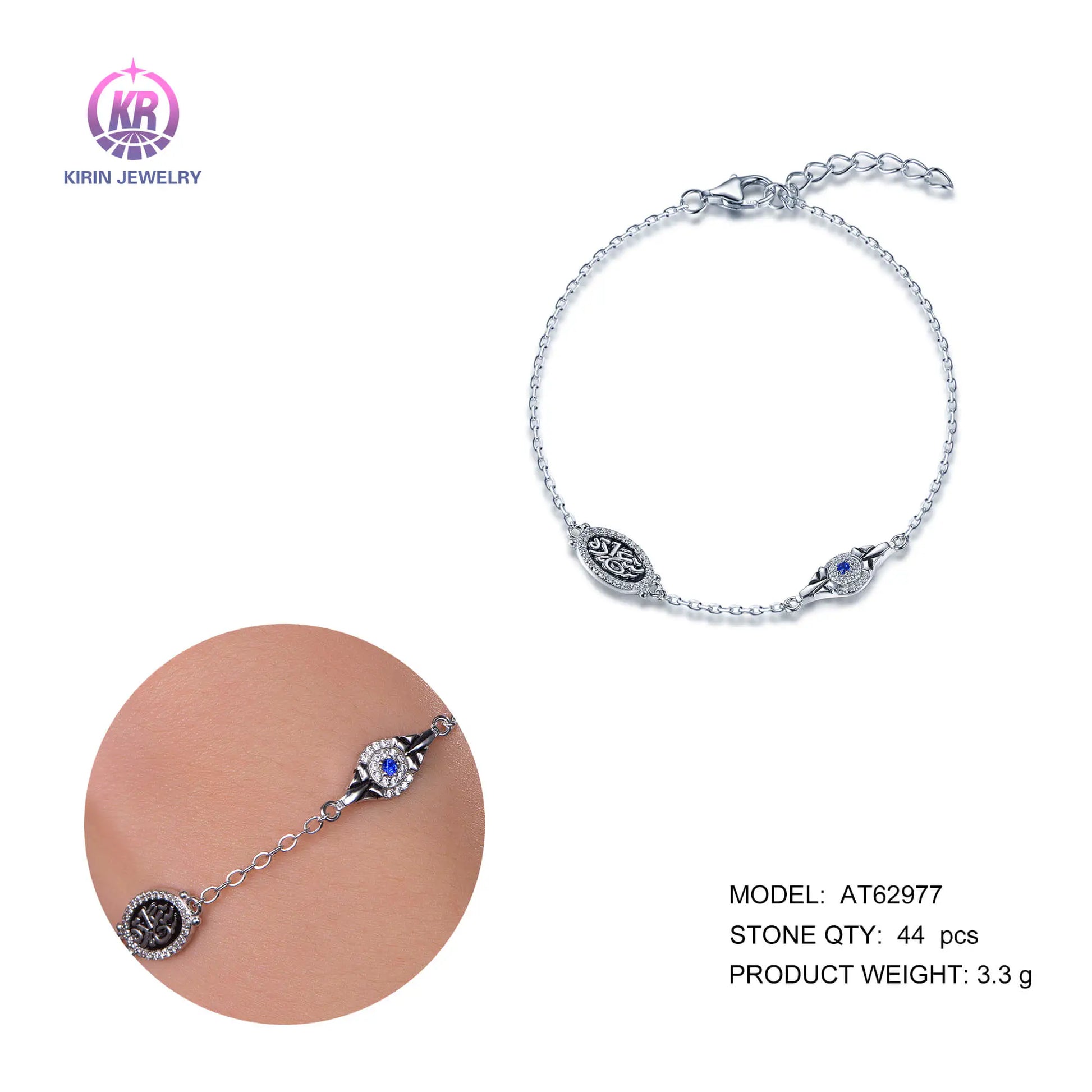 Wholesale 925 Silver CZ & Enamel & Corundum Blue Evil Eye Bracelet​ for Women