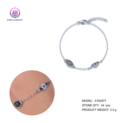 Wholesale 925 Silver CZ & Enamel & Corundum Blue Evil Eye Bracelet​ for Women