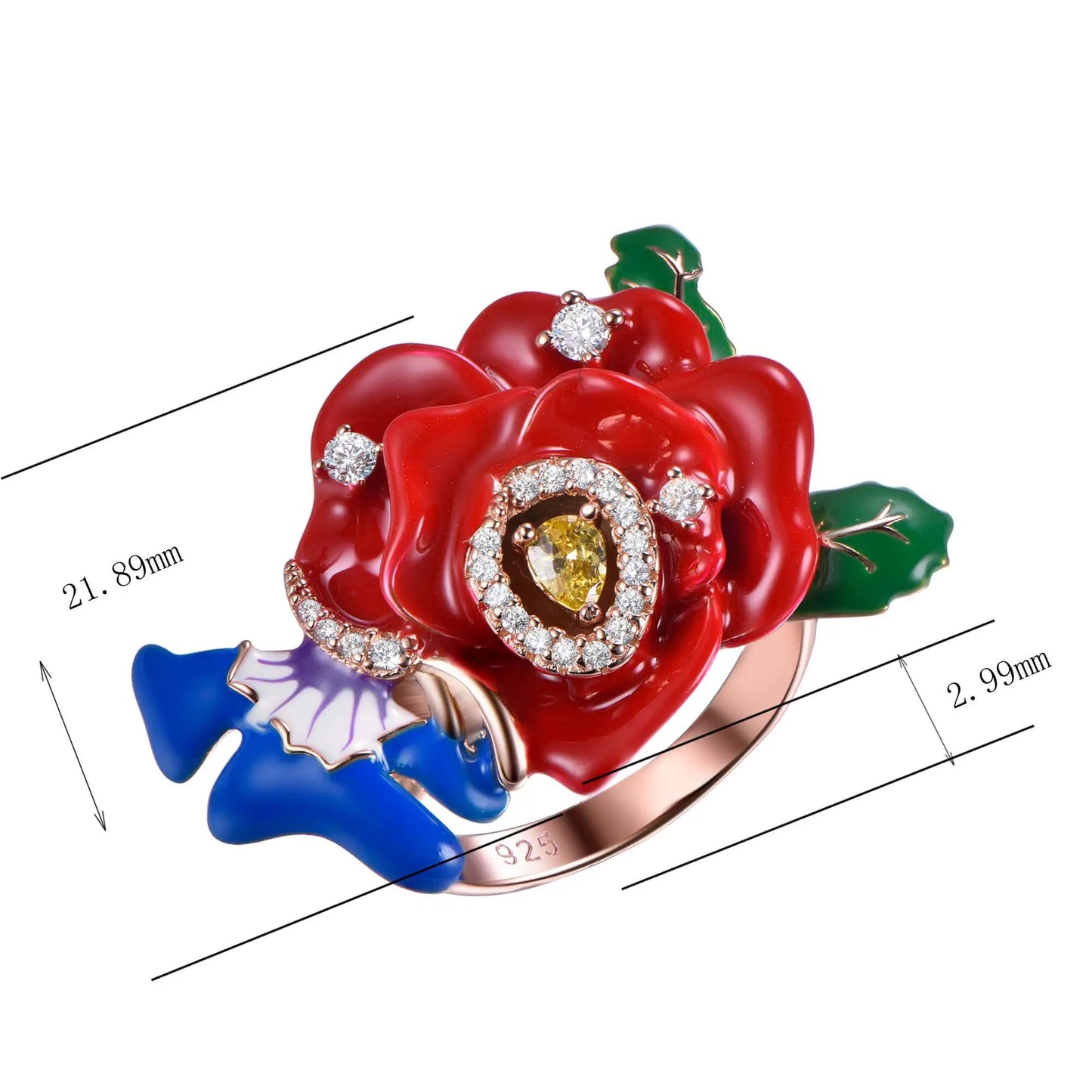 Wholesale 925 Silver CZ & Enamel Statement Colorful Flower Cocktail Ring