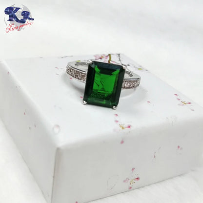 Wholesale 925 Silver CZ & Glass Princess Cut Lab Created Emerald Solitaire Ring