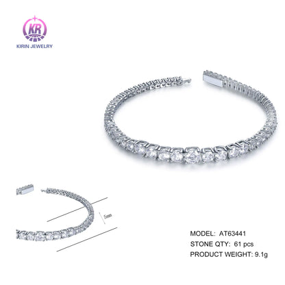 Wholesale 925 Silver CZ Iced Out Lab Created Diamond Tennis Chain Bracelet for Women