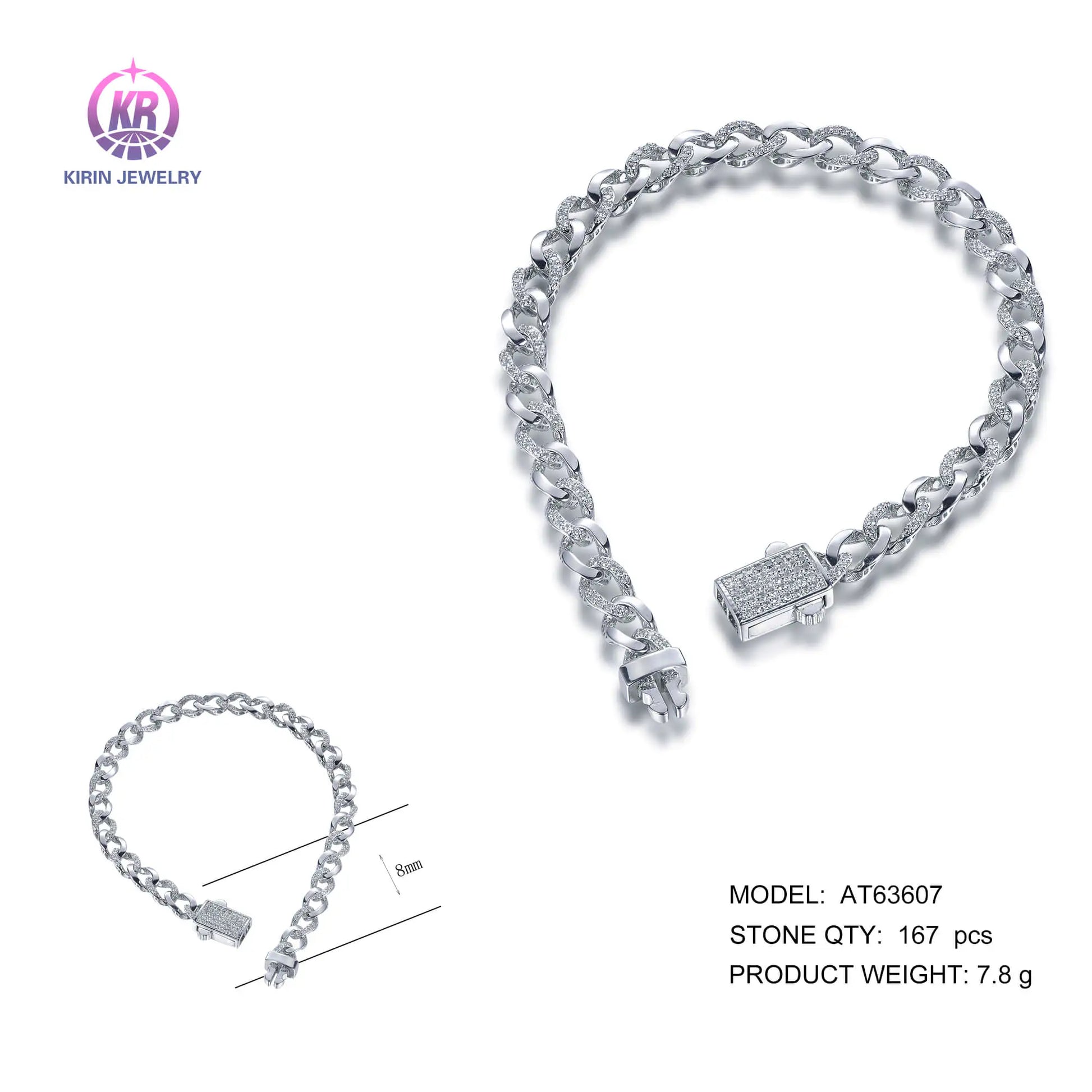 Wholesale 925 Silver CZ Iced Out Simulated Diamond Curb Link Bracelet for Women