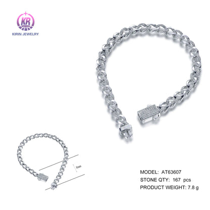 Wholesale 925 Silver CZ Iced Out Simulated Diamond Curb Link Bracelet for Women