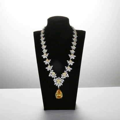 Wholesale 925 Silver CZ Lab Created Citrine Drop Flower Pendant Necklace