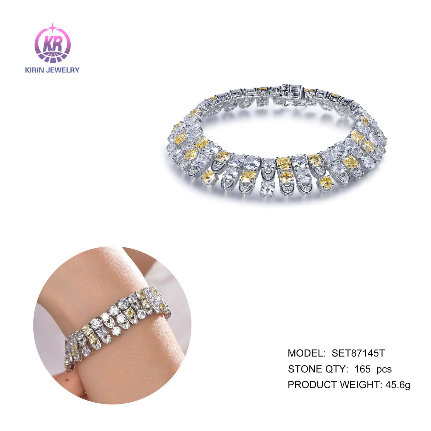 Wholesale 925 Silver CZ Lab Created Citrine Tennis Chain Bracelet for Women