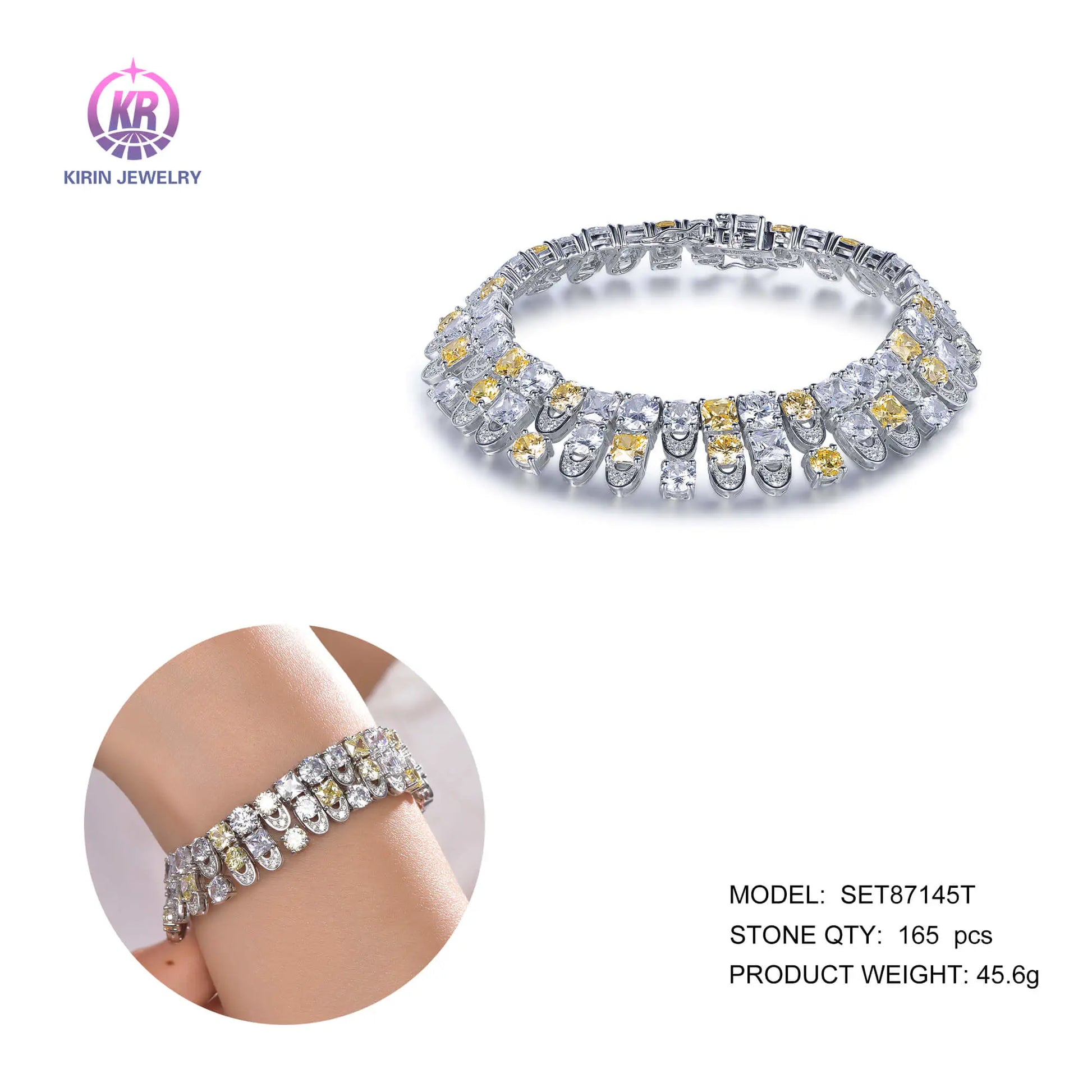 Wholesale 925 Silver CZ Lab Created Citrine Tennis Chain Bracelet for Women