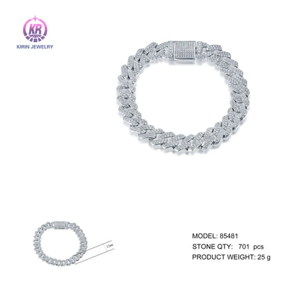 Wholesale 925 Silver CZ Lab Created Diamond Iced Out Cuban Link Bracelet​ for Women