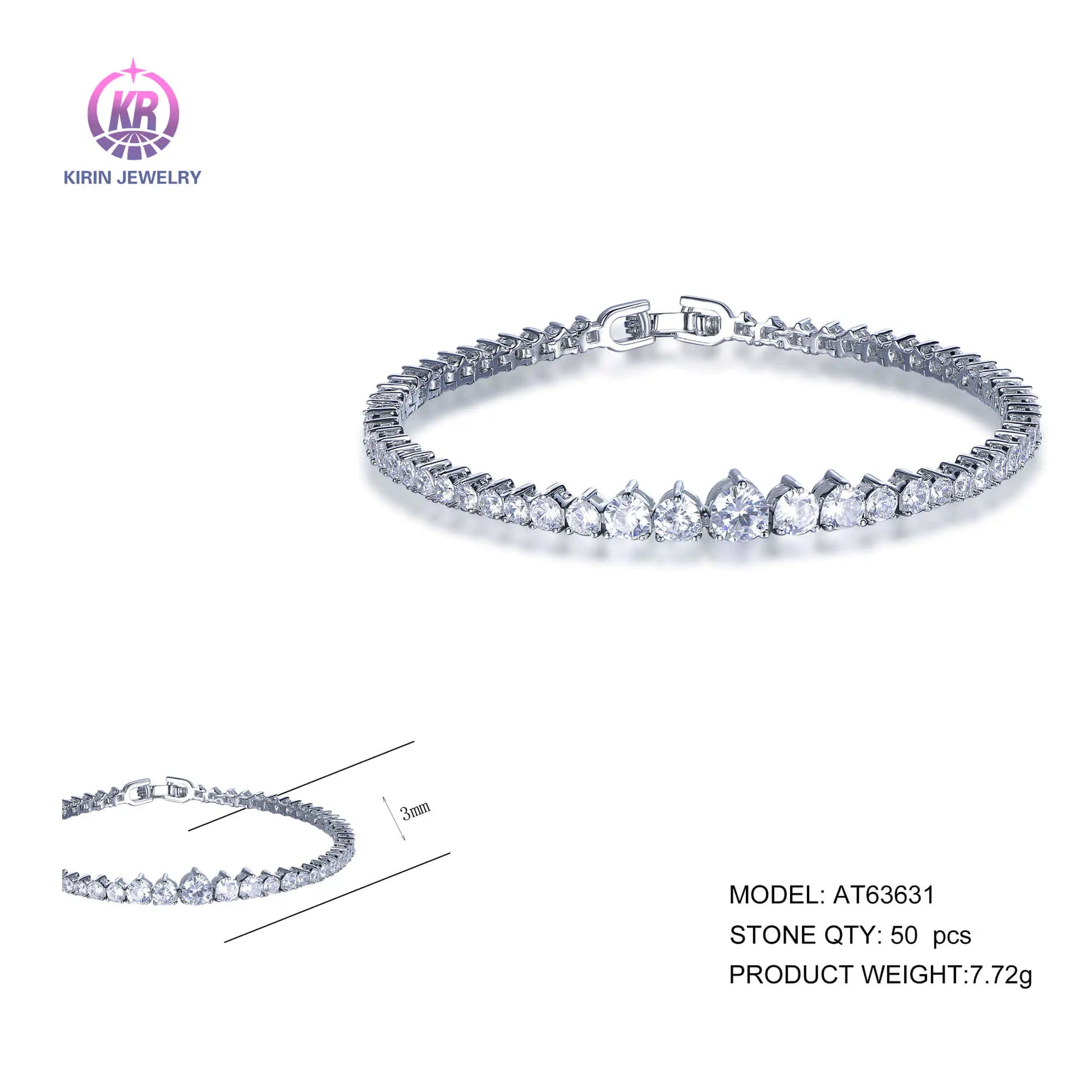 Wholesale 925 Silver CZ Lab Created Diamond Round Tennis Bracelet for Women