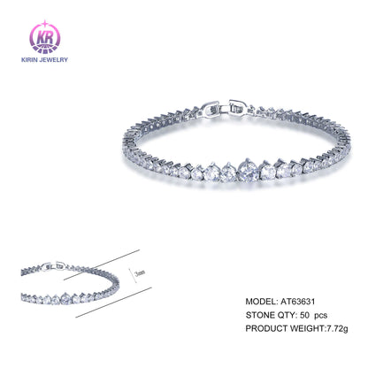 Wholesale 925 Silver CZ Lab Created Diamond Round Tennis Bracelet for Women