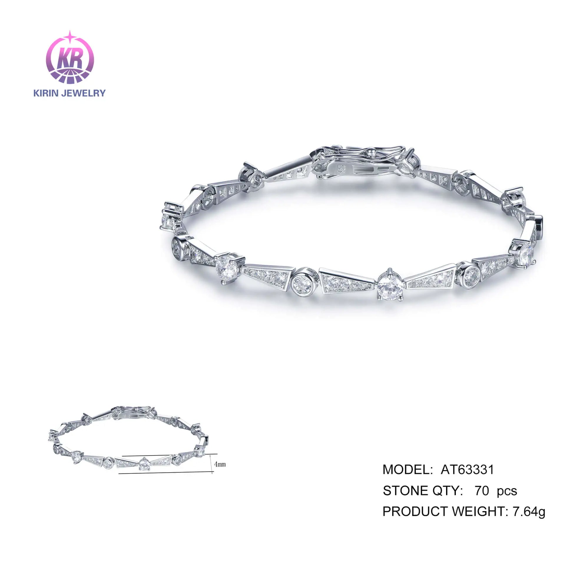 Wholesale 925 Silver CZ Lab Created Diamond Statement Bar Link Bracelet for Women