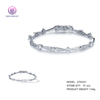 Wholesale 925 Silver CZ Lab Created Diamond Statement Bar Link Bracelet for Women