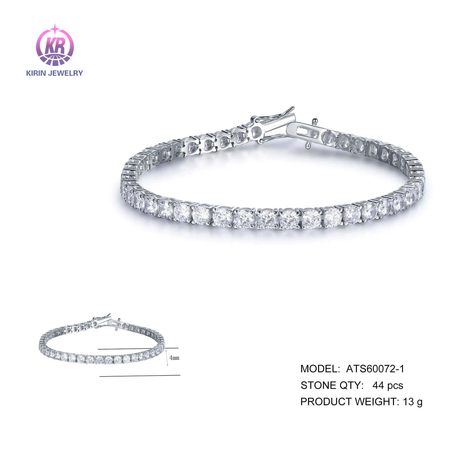 Wholesale 925 Silver CZ Lab Created Diamond Tennis Chain Bracelet for Women