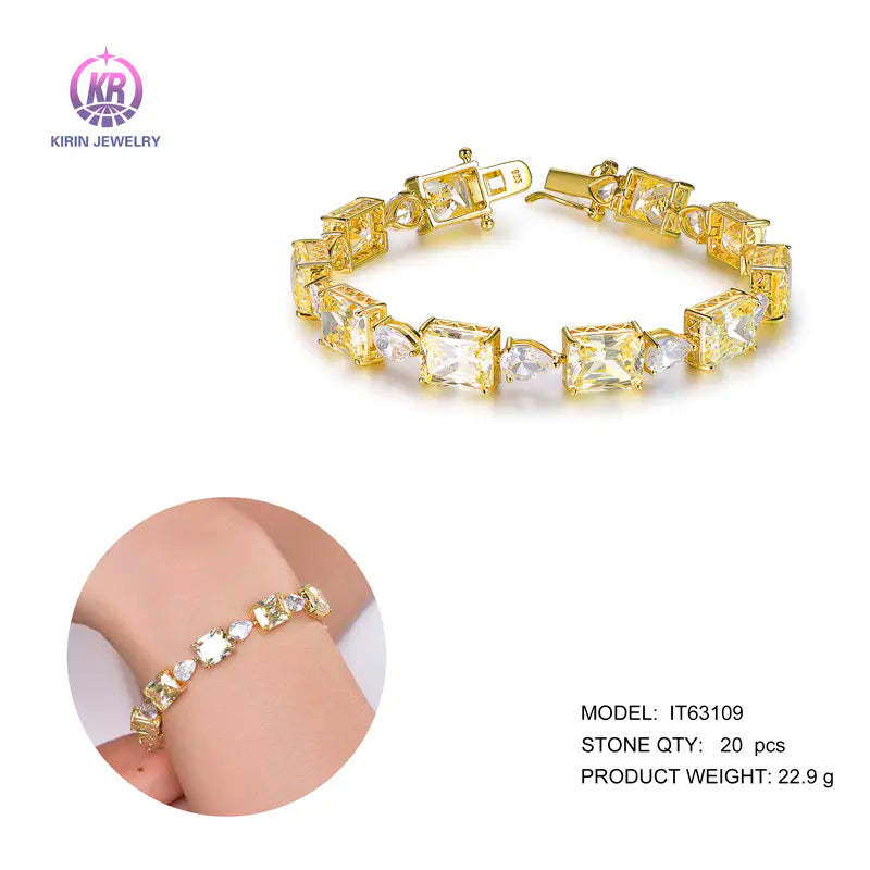 Wholesale 925 Silver CZ Lab Created Diamond and Citrine Tennis Bracelet for Women