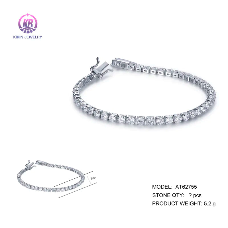 Wholesale 925 Silver CZ Round Lab Created Thin Diamond Tennis Bracelet for Women