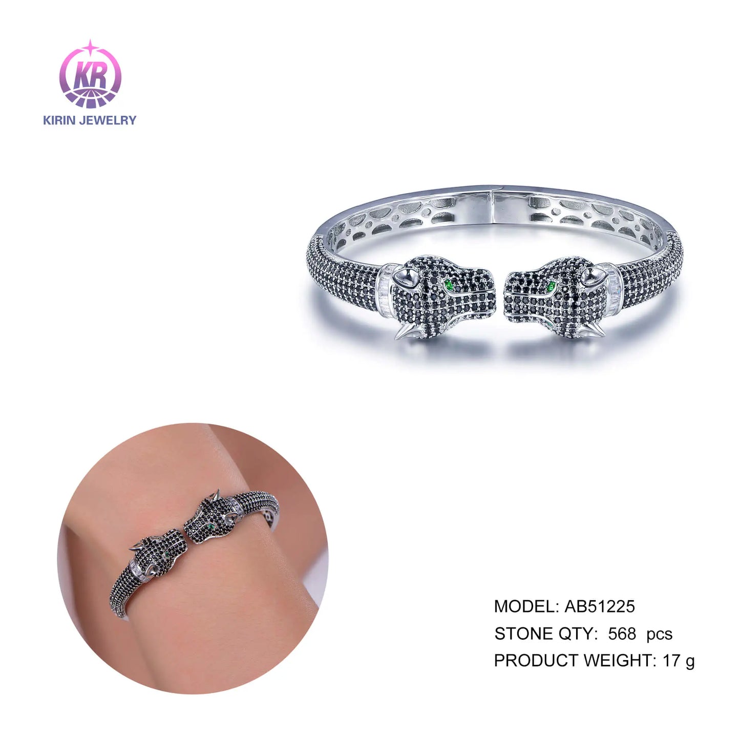 Wholesale 925 Silver CZ & Spinel & Nano Double Leopard Print Bangle for Women