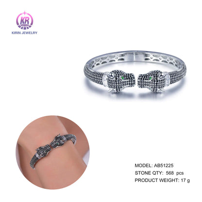 Wholesale 925 Silver CZ & Spinel & Nano Double Leopard Print Bangle for Women