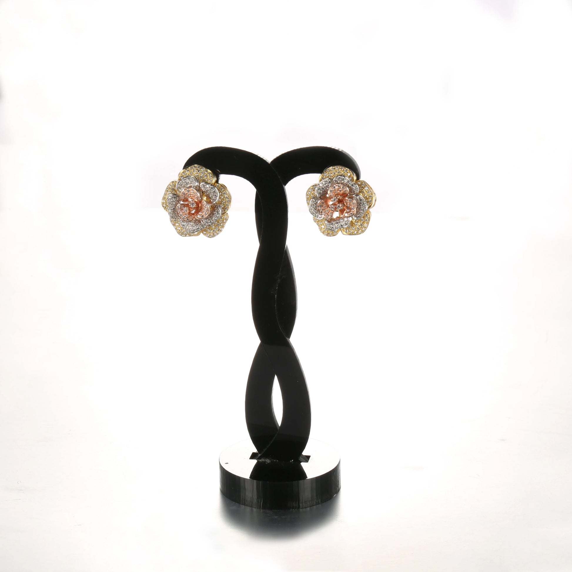 Wholesale 925 Silver CZ Tri-Tone Flower Stud Earrings