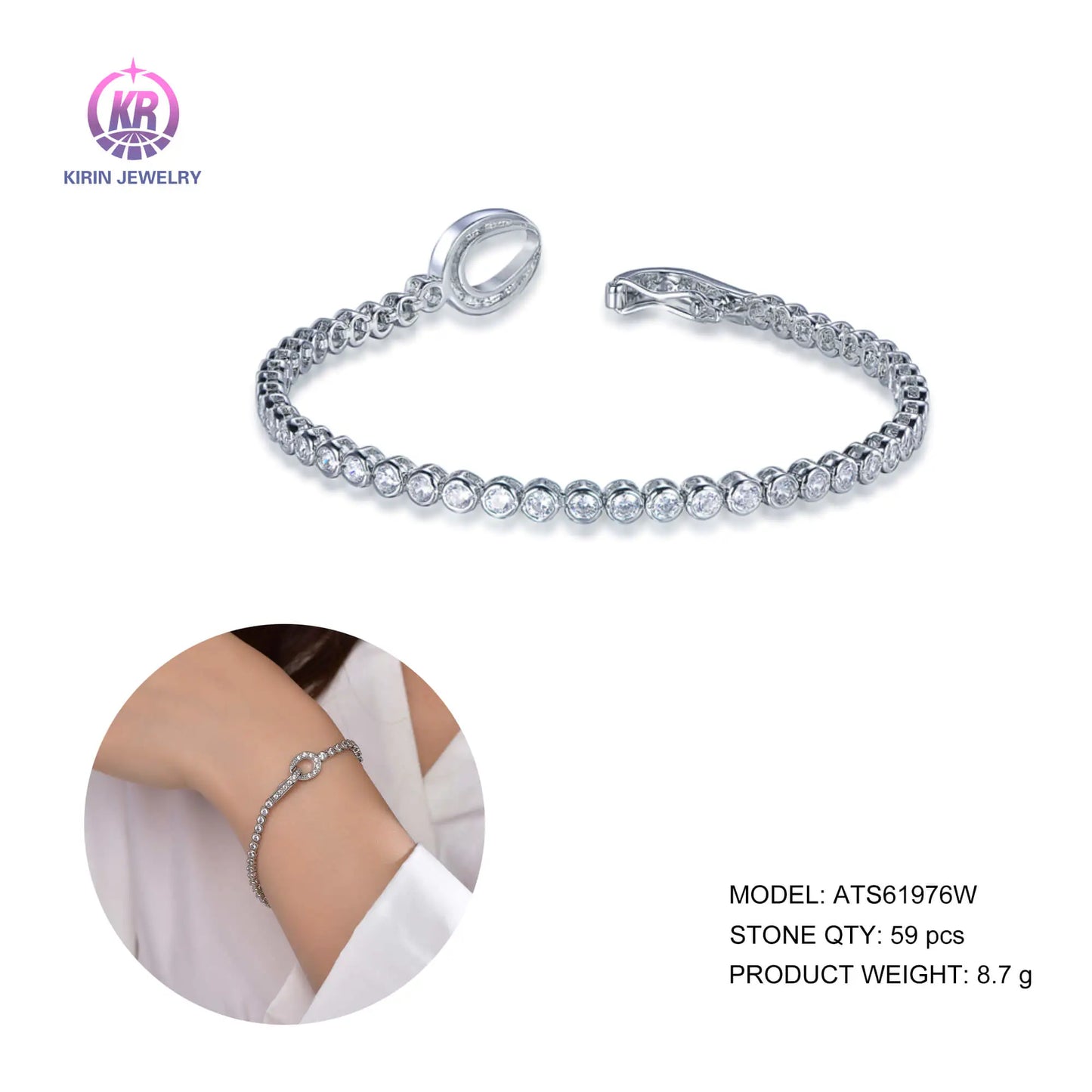 Wholesale 925 Silver CZ Unique Lab Created Small Diamond Tennis Bracelet for Women