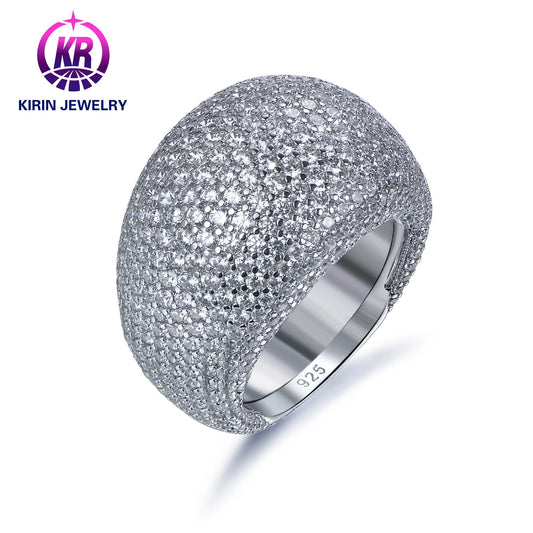 Wholesale 925 Silver CZ Wide Pave Diamond Dome Ring