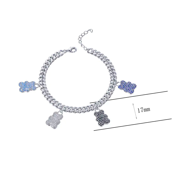 Wholesale 925 Silver Color Bear Charm Cute Bracelet