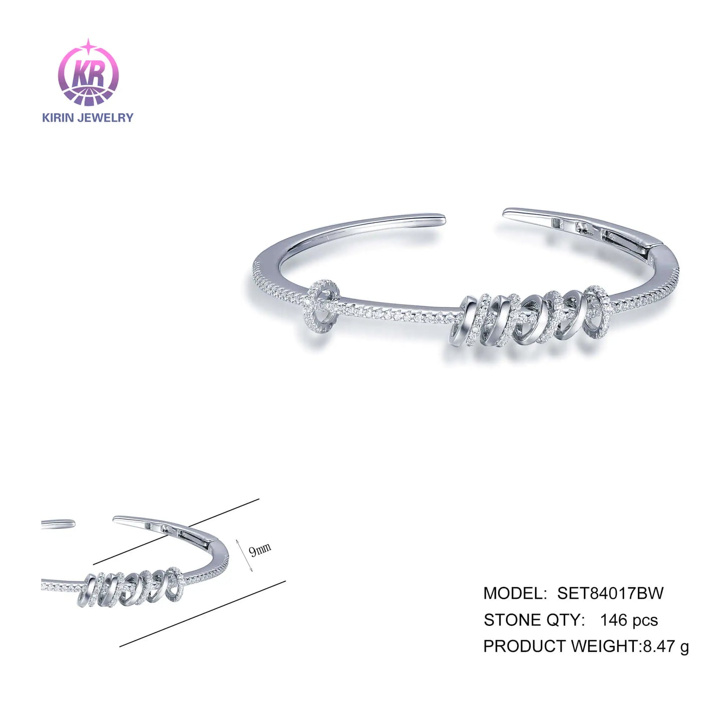 Wholesale 925 Silver Cubic Zircon Adjustable Cuff Personalized Bangle for Women